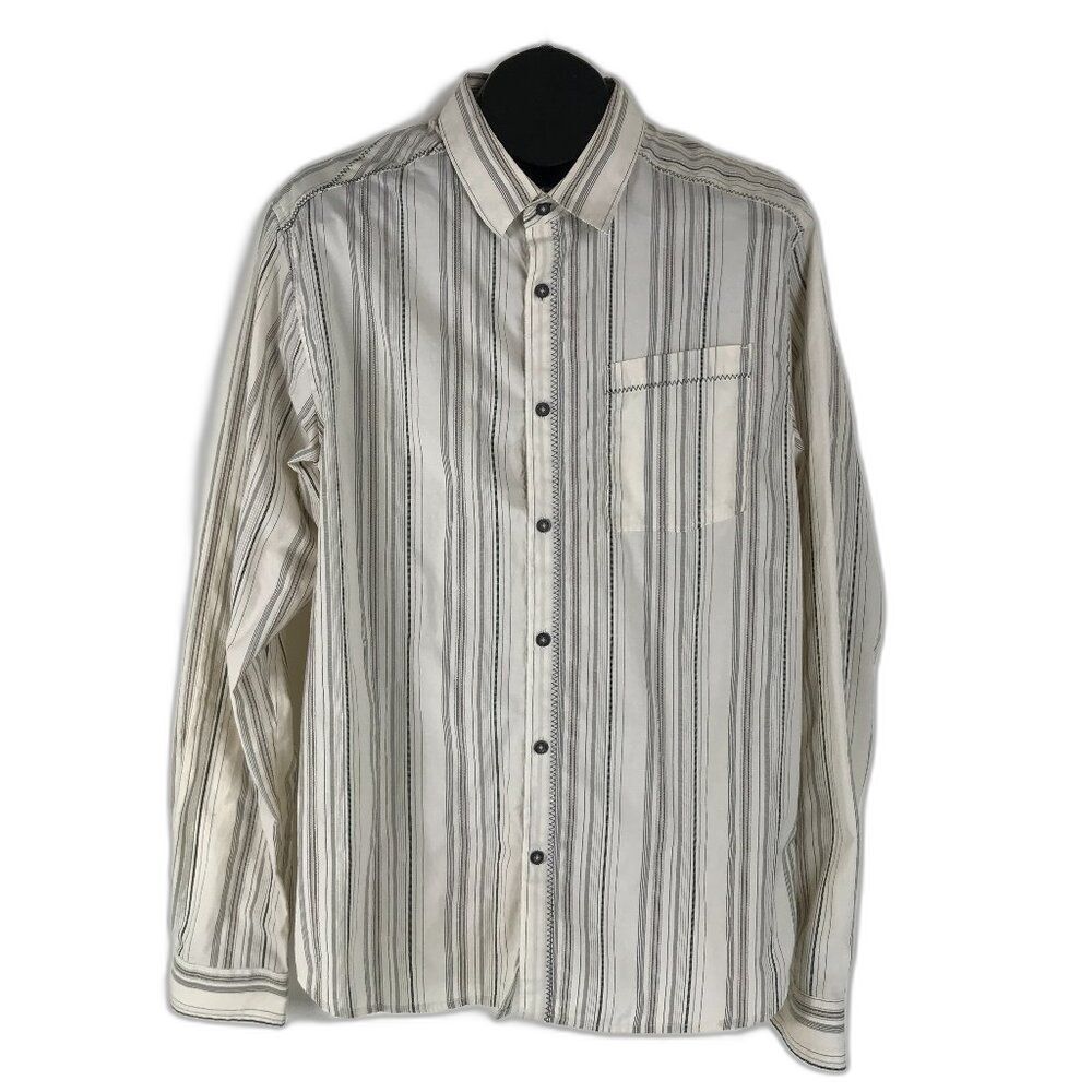 prAna Breathe Button Up Shirt Men's Large Striped Long Sleeve Cotton Blend